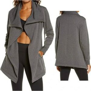 Zella Amazing Cozy Wrap Drape Front Funnel Neck Cardigan Jacket Gray S